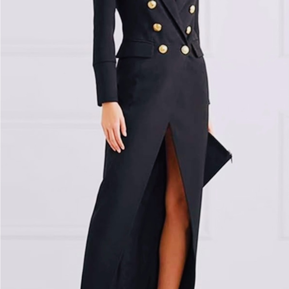 NWT Double Breasted Black Tuxedo Dress w Gold Accents on Front Zips in back Sz M - Picture 2 of 7